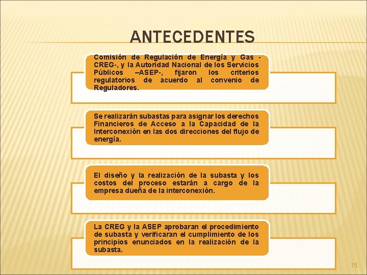 ANTECEDENTES Comisión de Regulación de Energía y Gas CREG-, y la Autoridad Nacional de