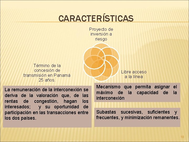 CARACTERÍSTICAS Proyecto de inversión a riesgo Término de la concesión de transmisión en Panamá