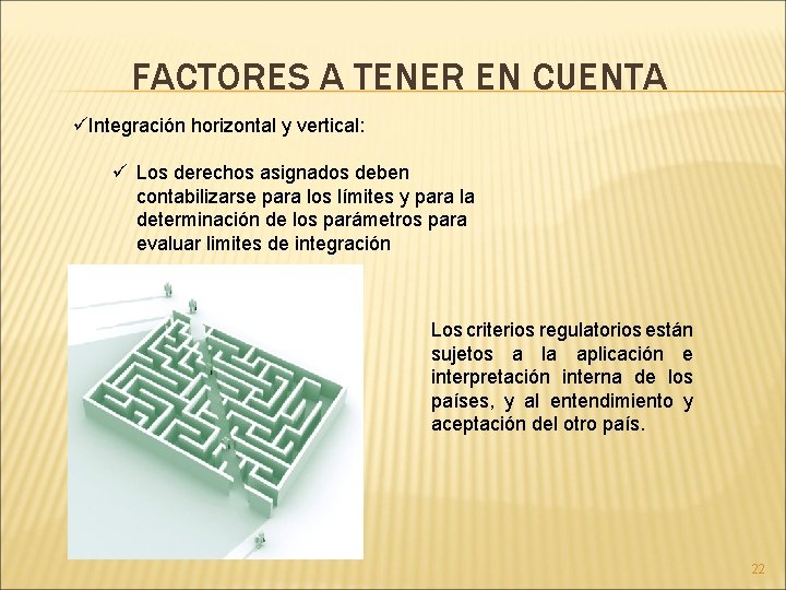 FACTORES A TENER EN CUENTA üIntegración horizontal y vertical: ü Los derechos asignados deben