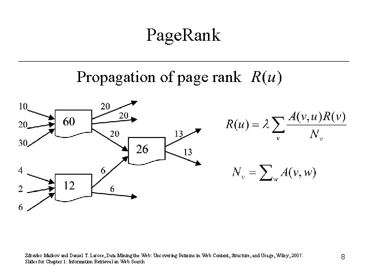 Page. Rank Propagation of page rank Zdravko Markov and Daniel T. Larose, Data Mining