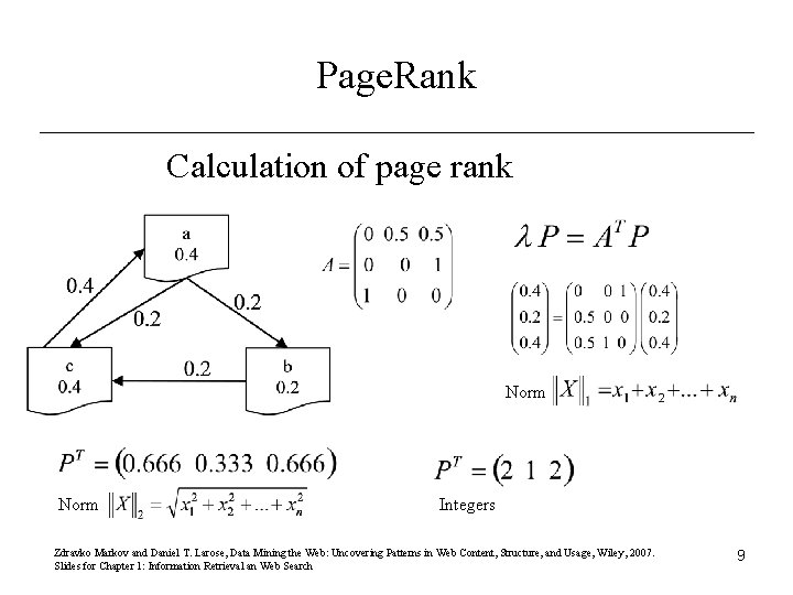 Page. Rank Calculation of page rank Norm Integers Zdravko Markov and Daniel T. Larose,