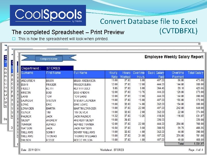 Convert Database file to Excel (CVTDBFXL) The completed Spreadsheet – Print Preview � This Convert Database file to Excel (CVTDBFXL) The completed Spreadsheet – Print Preview � This
