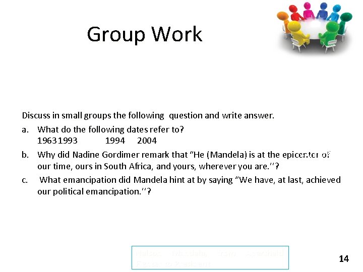 Group Work Discuss in small groups the following question and write answer. a. What