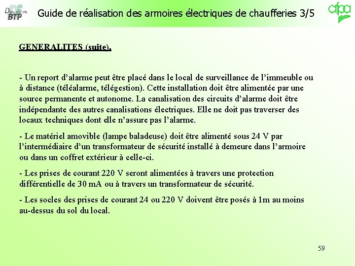 Guide de réalisation des armoires électriques de chaufferies 3/5 GENERALITES (suite). - Un report