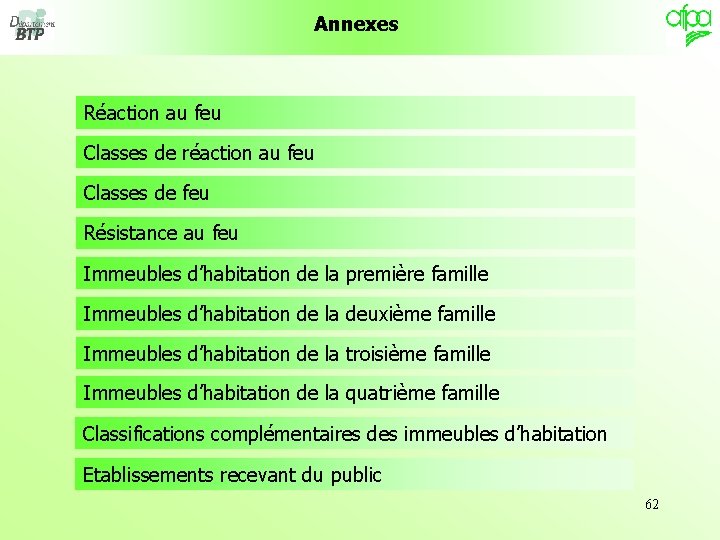 Annexes Réaction au feu Classes de réaction au feu Classes de feu Résistance au