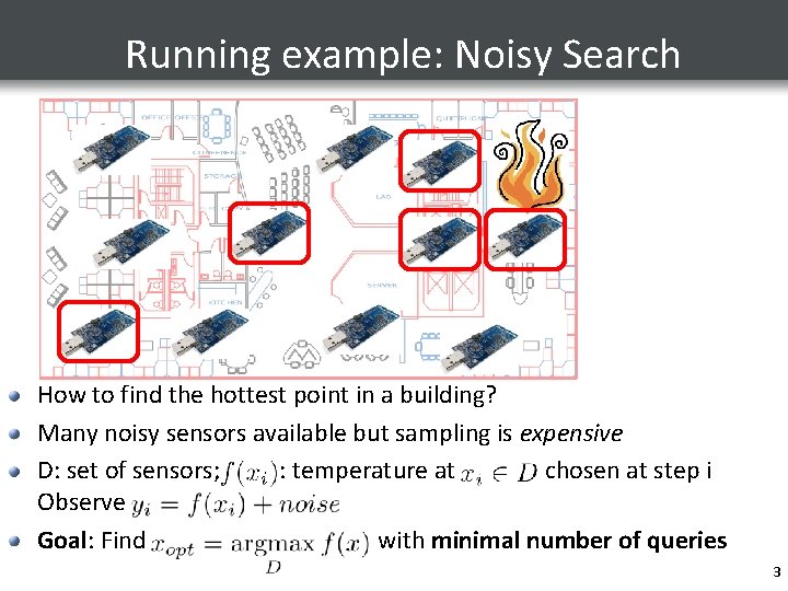 Running example: Noisy Search How to find the hottest point in a building? Many