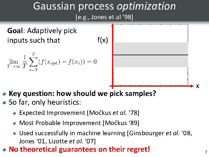 Gaussian process optimization [e. g. , Jones et al ’ 98] Goal: Adaptively pick