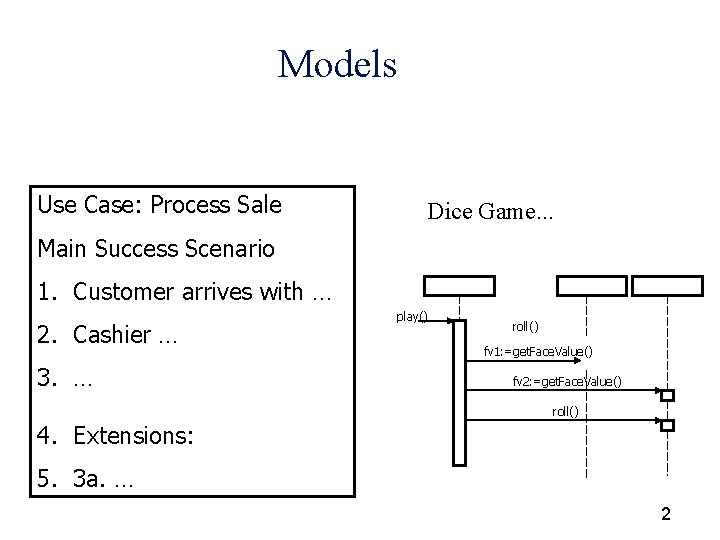 Models Use Case: Process Sale Dice Game. . . Main Success Scenario 1. Customer