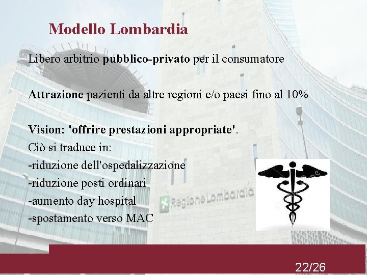 Modello Lombardia Libero arbitrio pubblico-privato per il consumatore Attrazione pazienti da altre regioni e/o