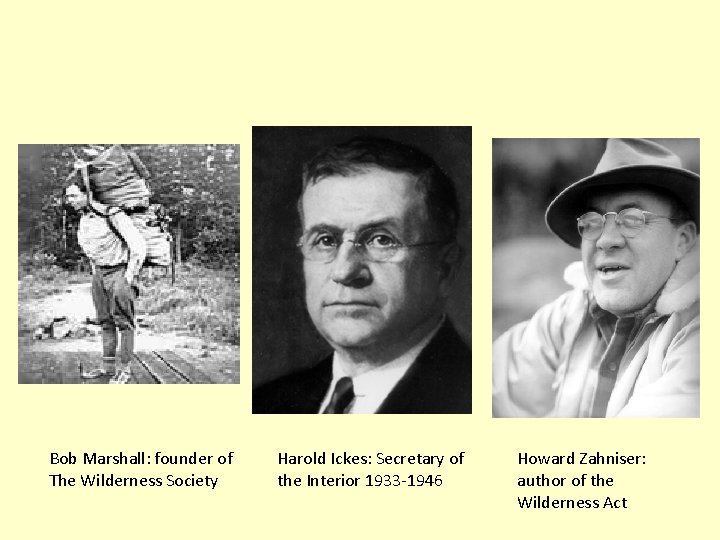 Bob Marshall: founder of The Wilderness Society Harold Ickes: Secretary of the Interior 1933