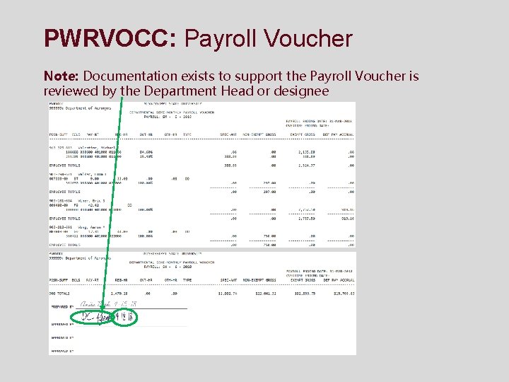 PWRVOCC: Payroll Voucher Note: Documentation exists to support the Payroll Voucher is reviewed by