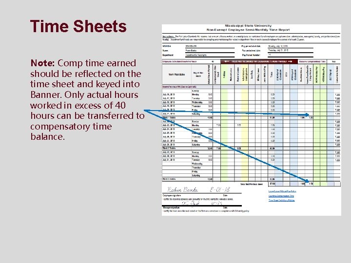 Time Sheets Note: Comp time earned should be reflected on the time sheet and