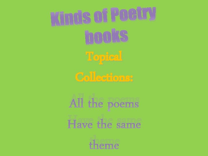 y r t e o P f o Kinds books Topical Collections: All the