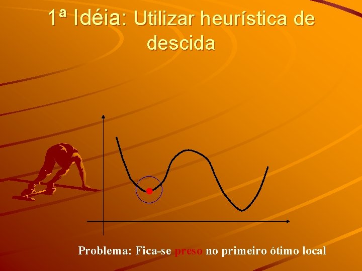 1ª Idéia: Utilizar heurística de descida Problema: Fica-se preso no primeiro ótimo local 