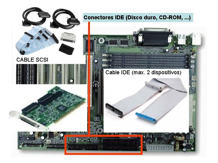 Conectores IDE (Disco duro, CD-ROM, . . . ) CABLE SCSI Cable IDE (max.