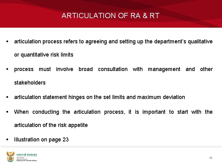 ARTICULATION OF RA & RT § articulation process refers to agreeing and setting up