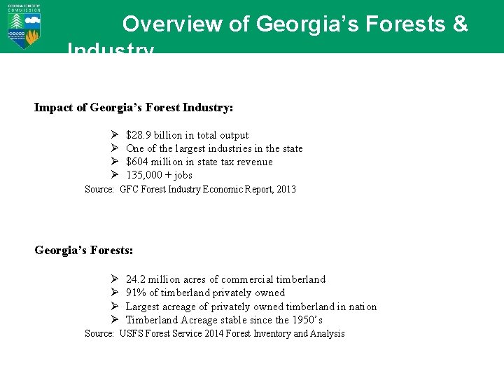 Overview of Georgia’s Forests & Industry Impact of Georgia’s Forest Industry: Ø Ø $28.