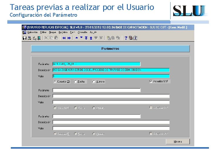 Tareas previas a realizar por el Usuario Configuración del Parámetro Ministerio de Economía y