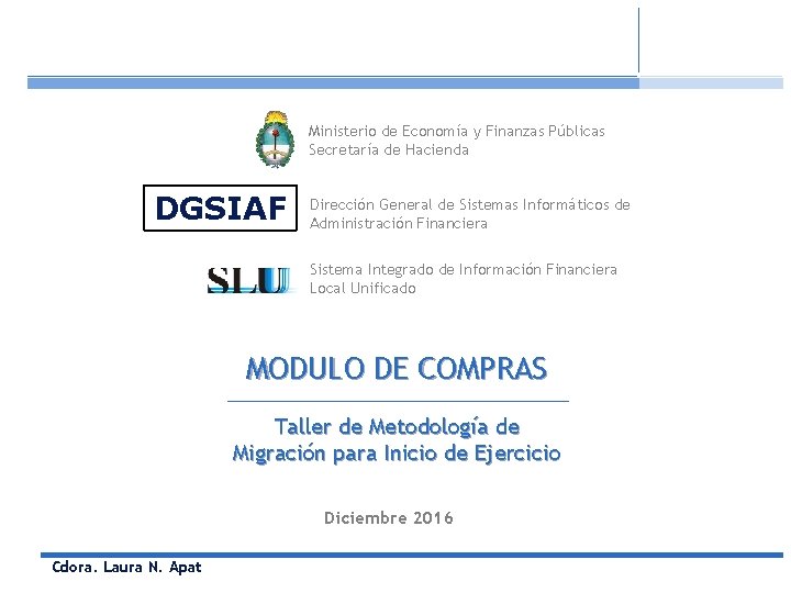 Ministerio de Economía y Finanzas Públicas Secretaría de Hacienda DGSIAF Dirección General de Sistemas