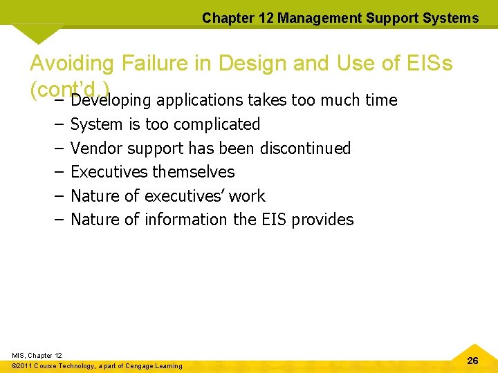 Chapter 12 Management Support Systems Avoiding Failure in Design and Use of EISs (cont’d.