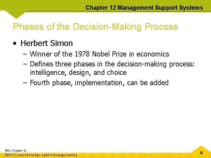 Chapter 12 Management Support Systems Phases of the Decision-Making Process • Herbert Simon –