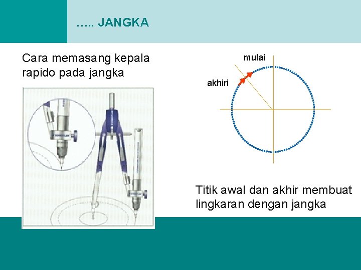 …. . JANGKA Cara memasang kepala rapido pada jangka mulai akhiri Titik awal dan