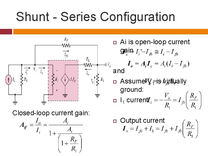 Shunt - Series Configuration Ai is open-loop current gain and Assume V 1 is
