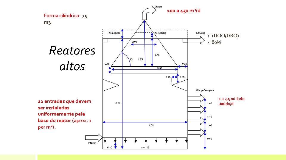 Forma cilíndrica- 75 m 3 Reatores altos 12 entradas que devem ser instaladas uniformemente