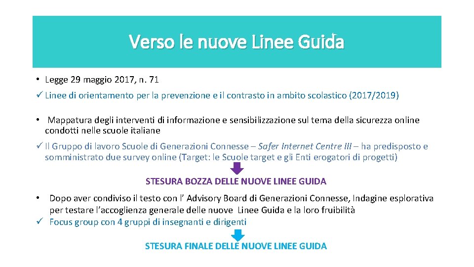 Verso le nuove Linee Guida • Legge 29 maggio 2017, n. 71 ü Linee