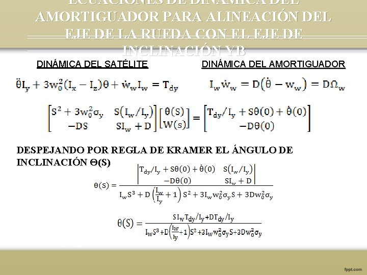 ECUACIONES DE DINÁMICA DEL AMORTIGUADOR PARA ALINEACIÓN DEL EJE DE LA RUEDA CON EL