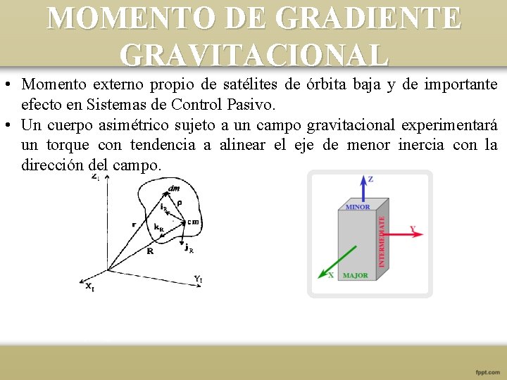 MOMENTO DE GRADIENTE GRAVITACIONAL • Momento externo propio de satélites de órbita baja y