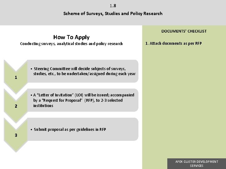 1. 8 Scheme of Surveys, Studies and Policy Research How To Apply Conducting surveys, 1. 8 Scheme of Surveys, Studies and Policy Research How To Apply Conducting surveys,