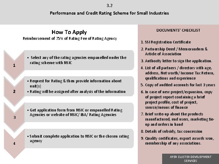 3. 2 Performance and Credit Rating Scheme for Small Industries How To Apply Reimbursement 3. 2 Performance and Credit Rating Scheme for Small Industries How To Apply Reimbursement
