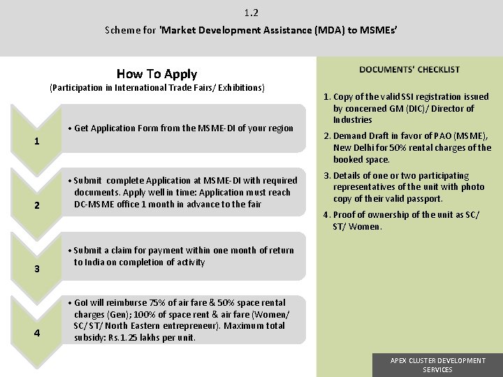 1. 2 Scheme for 'Market Development Assistance (MDA) to MSMEs’ How To Apply (Participation 1. 2 Scheme for 'Market Development Assistance (MDA) to MSMEs’ How To Apply (Participation