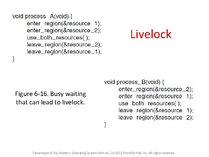 Livelock Figure 6 -16. Busy waiting that can lead to livelock. Tanenbaum & Bo,