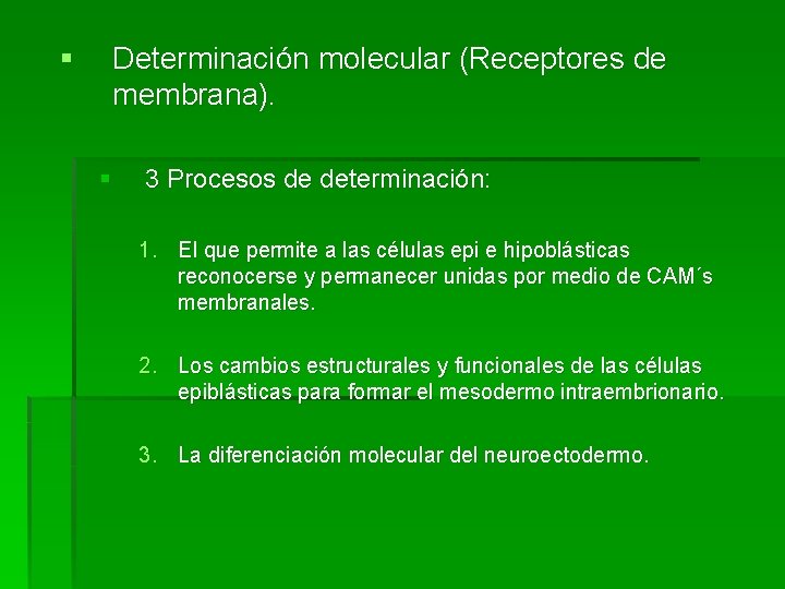 § Determinación molecular (Receptores de membrana). § 3 Procesos de determinación: 1. El que