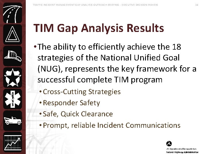 TRAFFIC INCIDENT MANAGEMENT GAP ANALYSIS OUTREACH BRIEFING - EXECUTIVE DECISION MAKERS 19 TIM Gap