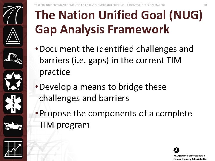 TRAFFIC INCIDENT MANAGEMENT GAP ANALYSIS OUTREACH BRIEFING - EXECUTIVE DECISION MAKERS The Nation Unified