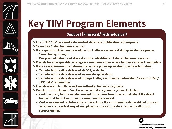 TRAFFIC INCIDENT MANAGEMENT GAP ANALYSIS OUTREACH BRIEFING - EXECUTIVE DECISION MAKERS Key TIM Program