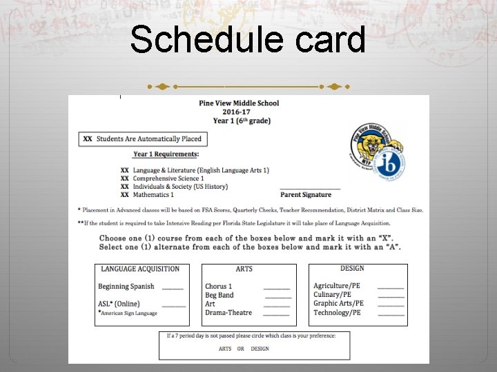 Schedule card 