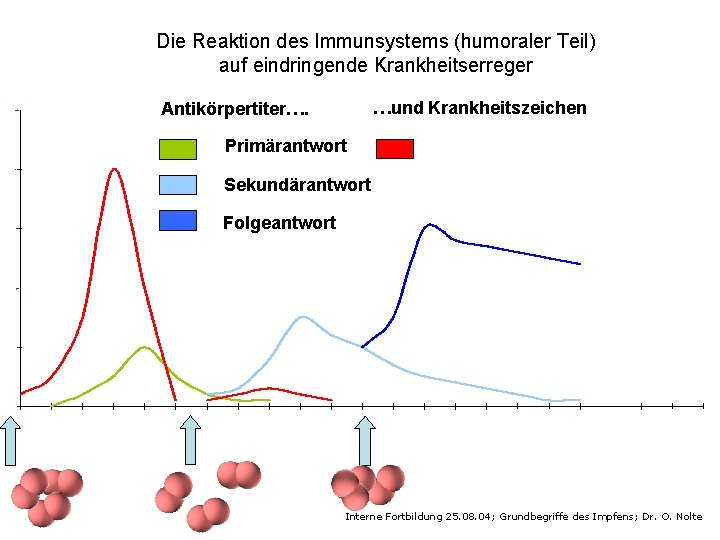 Die Reaktion des Immunsystems (humoraler Teil) auf eindringende Krankheitserreger …und Krankheitszeichen Antikörpertiter…. Primärantwort Sekundärantwort