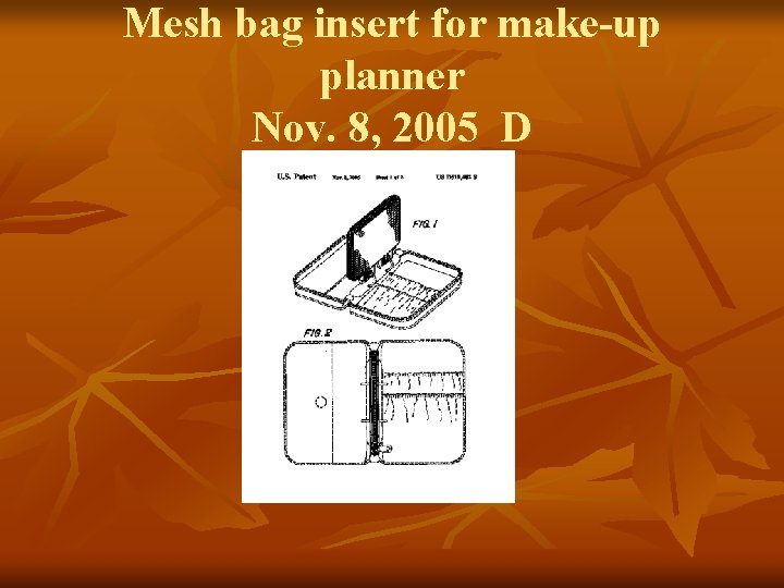 Mesh bag insert for make-up planner Nov. 8, 2005 D 