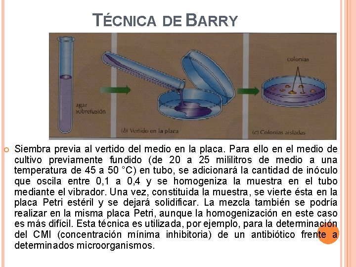 TÉCNICA DE BARRY Siembra previa al vertido del medio en la placa. Para ello