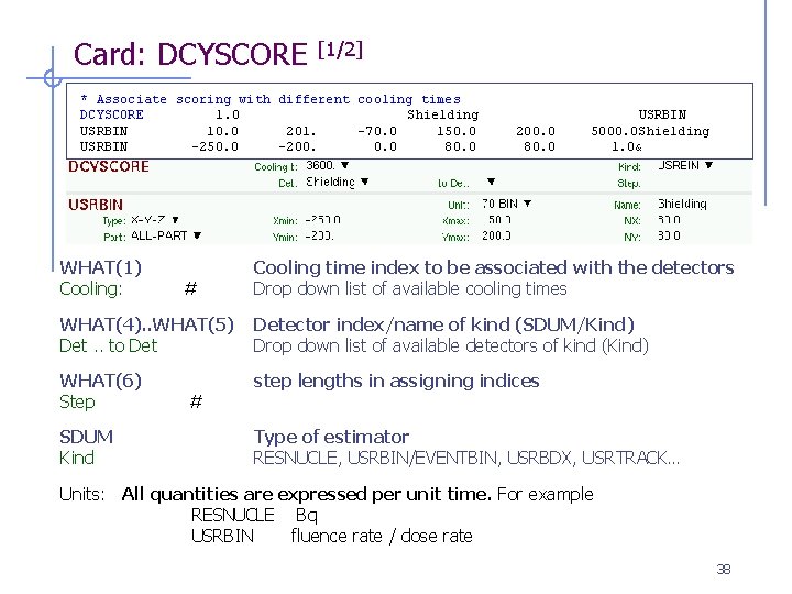 Card: DCYSCORE [1/2] * Associate scoring with different cooling times DCYSCORE 1. 0 Shielding