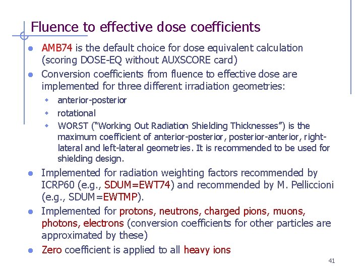 Fluence to effective dose coefficients AMB 74 is the default choice for dose equivalent