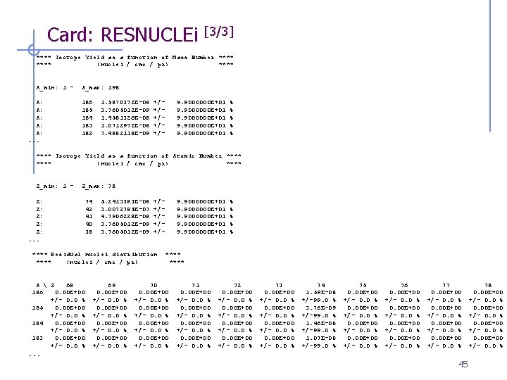 Card: RESNUCLEi [3/3] **** Isotope Yield as a function of Mass Number **** (nuclei