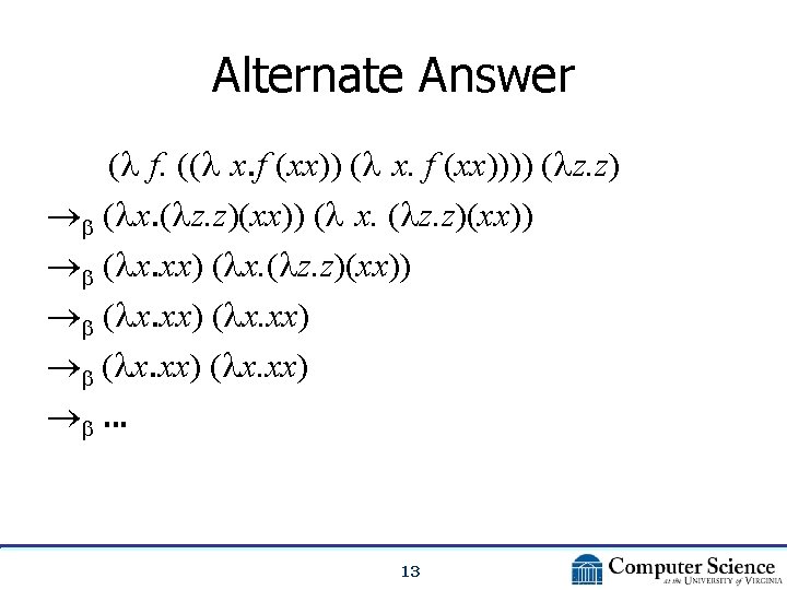 Alternate Answer ( f. (( x. f (xx)))) ( z. z) ( x. (