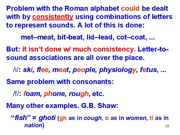 Problem with the Roman alphabet could be dealt with by consistently using combinations of