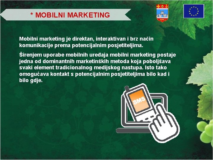 * MOBILNI MARKETING Mobilni marketing je direktan, interaktivan i brz način komunikacije prema potencijalnim