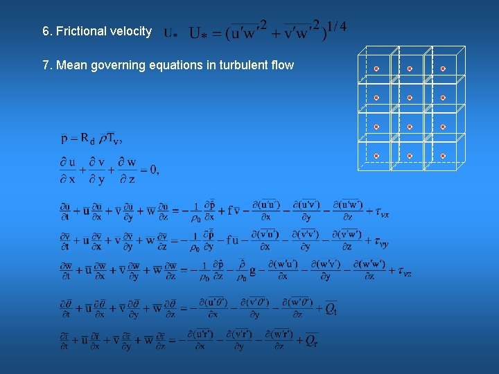 6. Frictional velocity 7. Mean governing equations in turbulent flow 